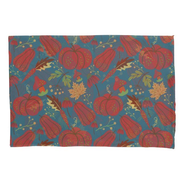 Pumpkin and carrot  seamless pattern red and blue pillowcase (Front-Left)