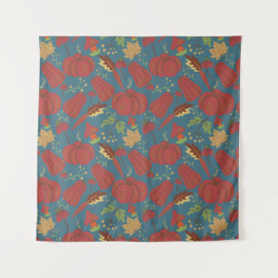 Pumpkin and carrot  seamless pattern red and blue tapestry