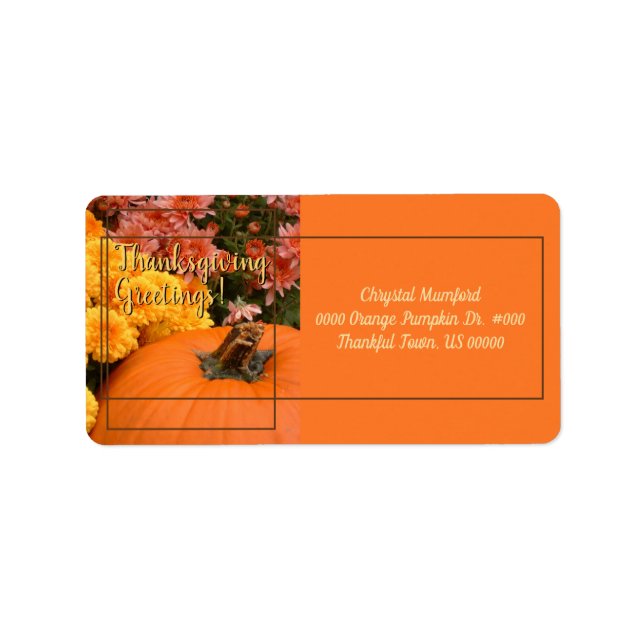 Pumpkin And Chrysanthemums / Thanksgiving Label (Front)