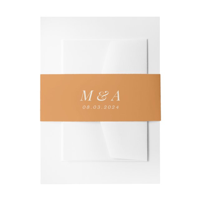 Pumpkin and Cream Elegant Monogram Wedding Invitation Belly Band (Front Example)