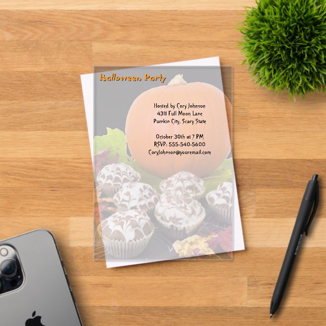 Pumpkin and Cupcakes Halloween Party Acrylic Invitations (Insitu (Invitation Card))