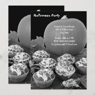 Pumpkin and Cupcakes Halloween Party B&W Invite