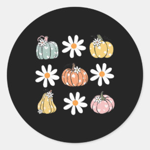 Pumpkin And Daisy Flowers Cute Fall Halloween For  Classic Round Sticker