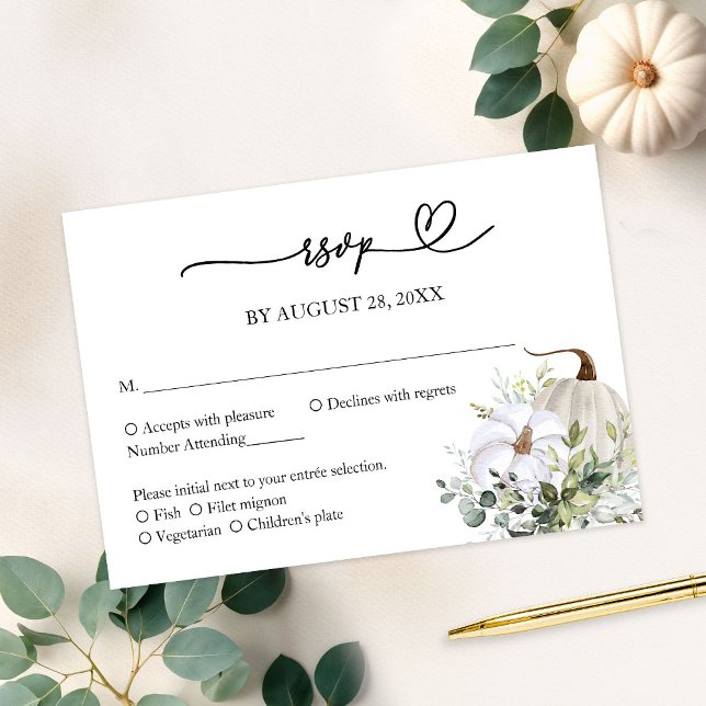 Pumpkin and Eucalyptus Fall in Love Wedding RSVP Enclosure Card (Creator Uploaded)