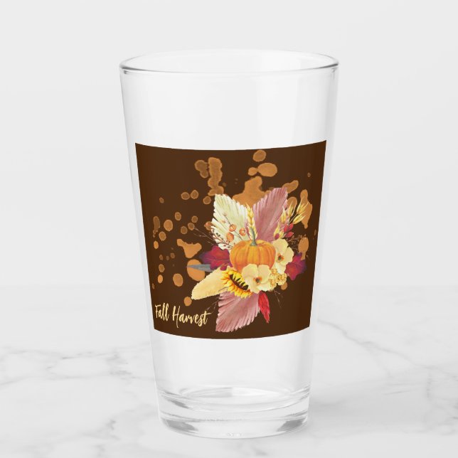 Pumpkin And Fall Flowers Glass Tumbler (Front)