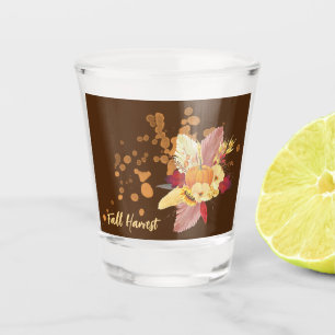 Pumpkin And Fall Flowers Shot Glass