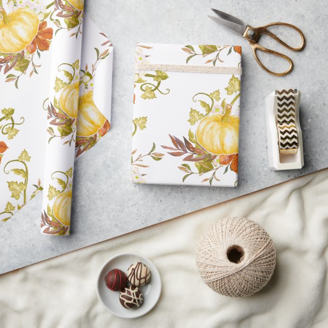 Pumpkin and Fall leaves Tiled Fall Season Wrapping Paper (Crafts)