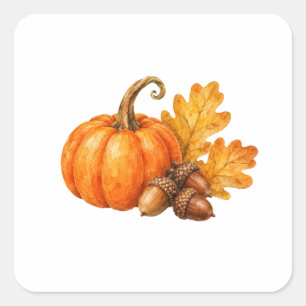 Pumpkin and Fallen Acorns Square Sticker