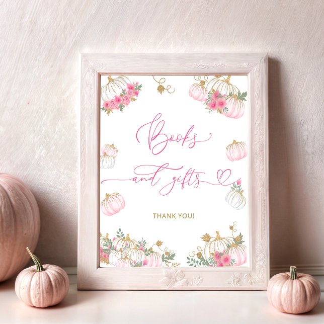  Pumpkin and Floral Books and Gifts Baby Shower Poster (Creator Uploaded)