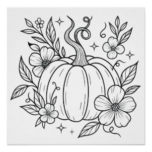 Pumpkin and Floral Wall Art Poster – Autumn Harves