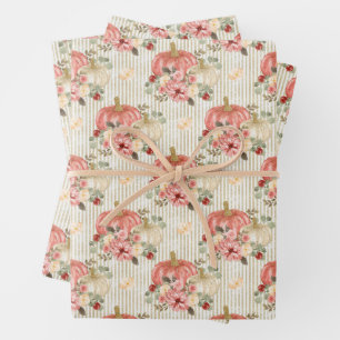 Pumpkin and Flowers Wrapping Paper Sheet