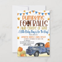 Pumpkin and Footballs Boy Baby Shower Invitation