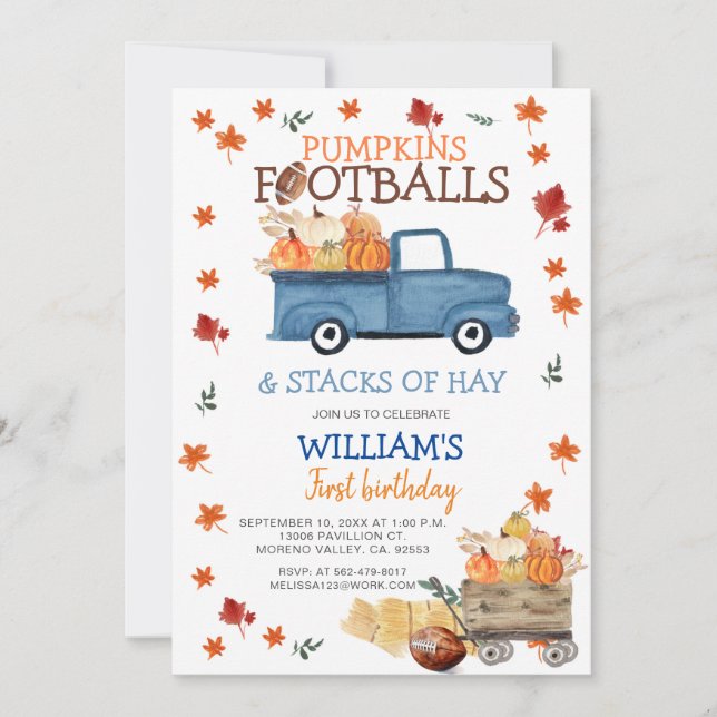 Pumpkin and Footballs Boy Baby Shower Invitation (Front)