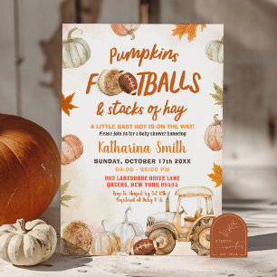 Pumpkin and Footballs Tractor Boy Baby Shower Invitation