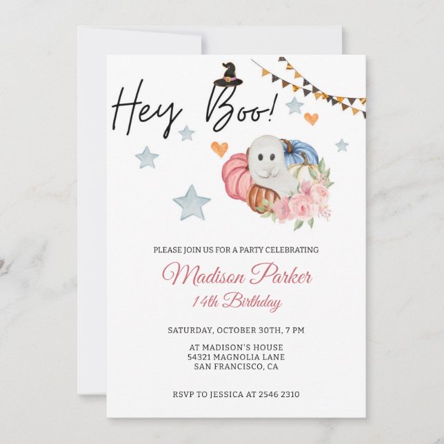 Pumpkin and Ghost Halloween Birthday Invitation (Front)