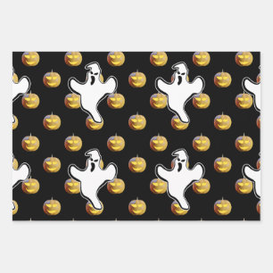 Pumpkin and Ghost Halloween Wrapping Paper Sheet