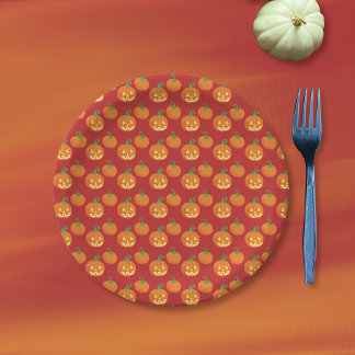 Pumpkin and Jack-o-Lantern Pattern Halloween Paper Plate