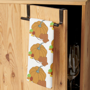 Pumpkin and leaf plus colourful candy  tea towel