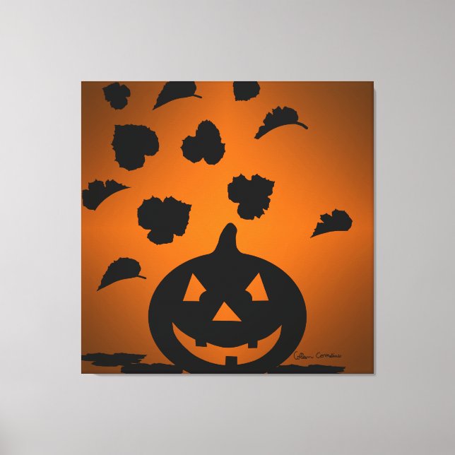 Pumpkin and Leaves Silhouette Canvas Print (Front)