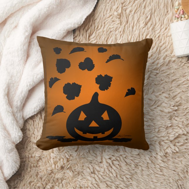 Pumpkin and Leaves Silhouette Cushion (Blanket)