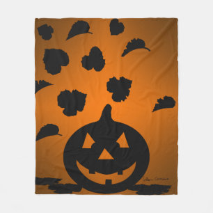 Pumpkin and Leaves Silhouette Fleece Blanket
