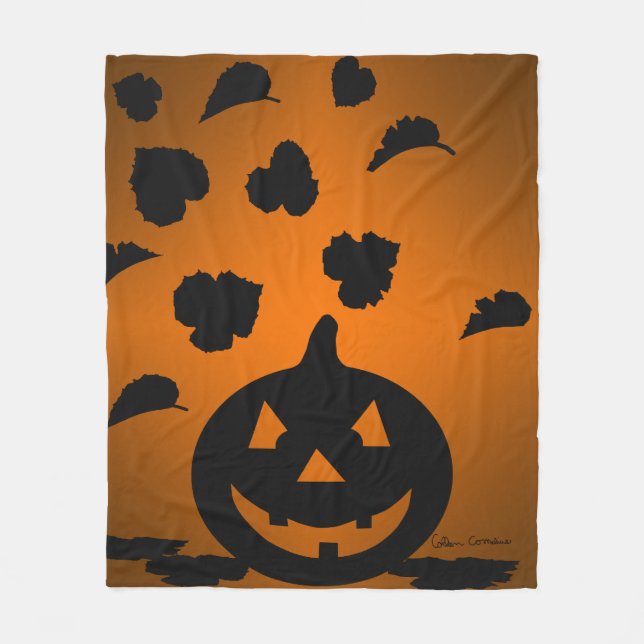 Pumpkin and Leaves Silhouette Fleece Blanket (Front)