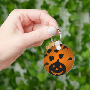 Pumpkin and Leaves Silhouette Key Ring