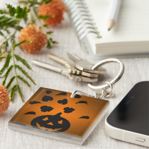 Pumpkin and Leaves Silhouette Key Ring