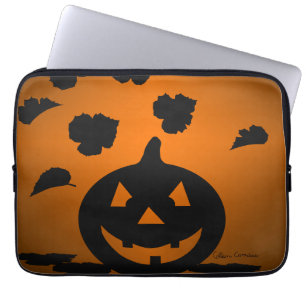 Pumpkin and Leaves Silhouette Laptop Sleeve