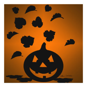 Pumpkin and Leaves Silhouette Photo Print