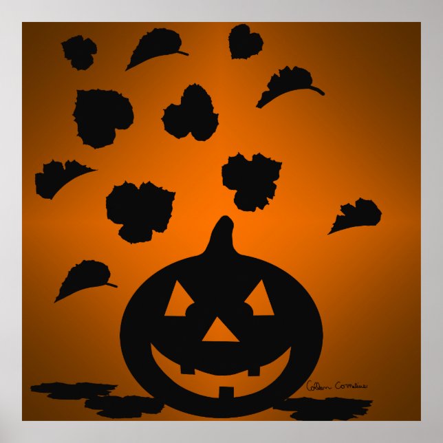 Pumpkin and Leaves Silhouette Poster (Front)