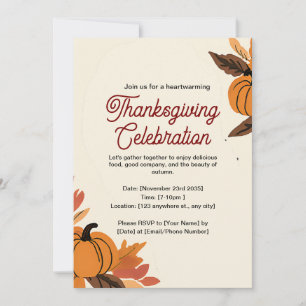 Pumpkin and Leaves Thanksgiving Celebration Invitation