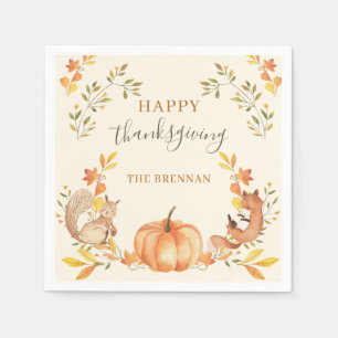 Pumpkin and Leaves Thanksgiving Dinner Napkins