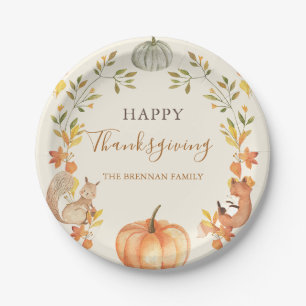 Pumpkin and Leaves Thanksgiving Dinner Paper Plate
