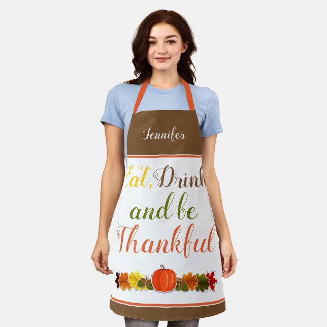 Pumpkin and leaves typography Thanksgiving Apron (Worn)