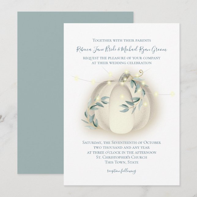Pumpkin and Lights Botanical Vines Wedding Invitation (Front/Back)