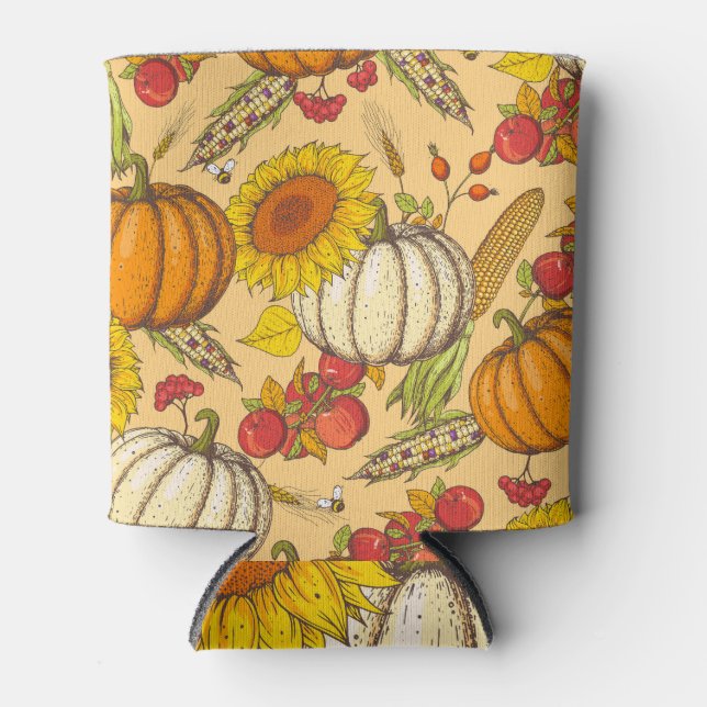 Pumpkin and Maple Leaves Pattern. Can Cooler (Front)