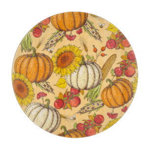 Pumpkin and Maple Leaves Pattern. Cutting Board