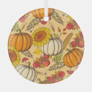 Pumpkin and Maple Leaves Pattern. Glass Tree Decoration