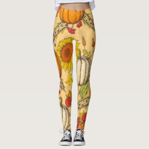 Pumpkin and Maple Leaves Pattern. Leggings