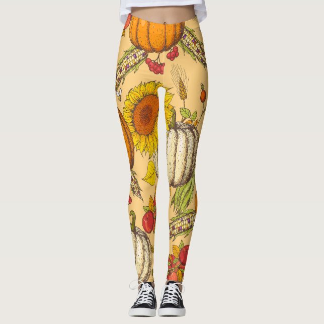 Pumpkin and Maple Leaves Pattern. Leggings (Front)