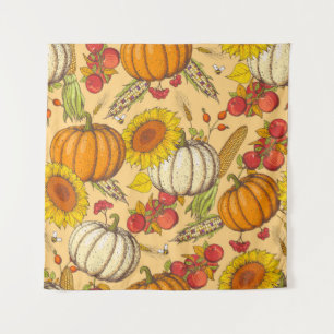 Pumpkin and Maple Leaves Pattern. Tapestry