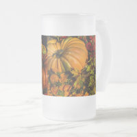 Pumpkin And Mum Arrangement Frosted Glass Beer Mug