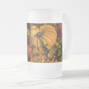 Pumpkin And Mum Arrangement Frosted Glass Beer Mug