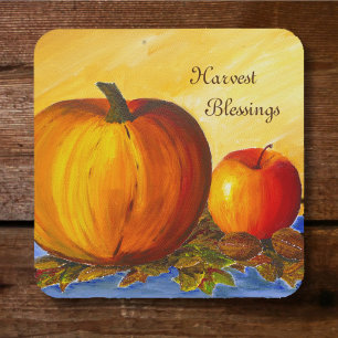 Pumpkin and Nuts Square Paper Coaster