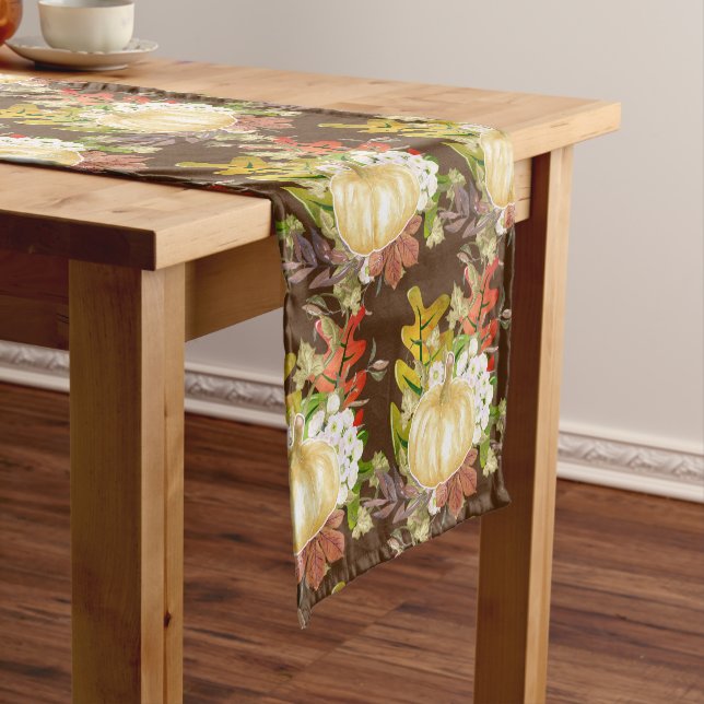 Pumpkin and Oak Leaves Autumn Season Brown  Short Table Runner (In Situ)