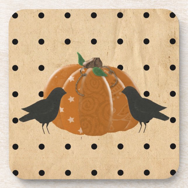 Pumpkin and Polka Dots Cork Coaster (Front)