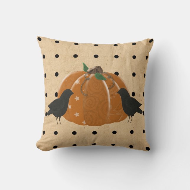 Pumpkin and Polka Dots Pillow (Front)