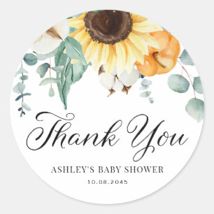 Pumpkin and Sunflower Fall Baby Shower Thank You Classic Round Sticker