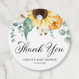 Pumpkin and Sunflower Fall Baby Shower Thank You Favour Tags